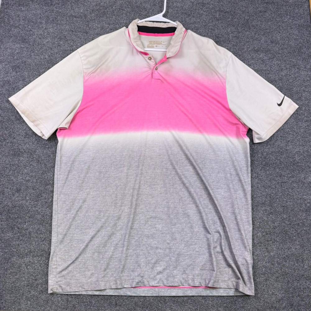 Nike Golf Tour Performance Mens XL Dri-FIT Polo Shirt Pink White Grey Gradient